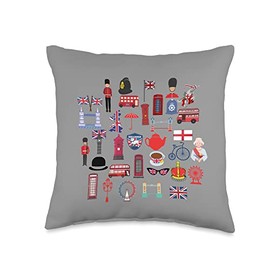 BRITISH FLAG, GREAT BRITAIN, UK UNITED KINGDOM GB London England Doodles Tiny Things, UK Flag, United Kingdom Throw Pillow, 16x16, Multicolor