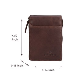 FINELAER Genuine Leather Vertical Zip Wallet RFID Blocking Compact Design 9 Card Slots, Dark Brown, Small, Minimalist