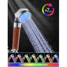Cobbe Led Shower Head Set With Light,Handheld Showerhead with Hose and Base for Dry Skin&Hair,High Pressure Shower Heads With Filters-7 Colors Change Cyclically