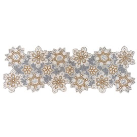 Northeast Home Goods Silver White and Gold Snowflake Beaded Table Runner with Sequins, 36-Inch x 13-Inch