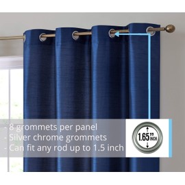HLC.ME Jefferson Faux Silk Semi Sheer Light Filtering Microfiber Lined Grommet Lightweight Window Curtains Drapery for Bedroom, Dining Room & Living Room, 2 Panels (54 x 96 Inch, Navy Blue)