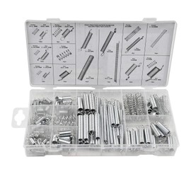 Chstarina 200pcs Springs Assorted Set Tension Metal Springs Extened Springs Compressed Springs with a Plastic Storage Box for Furnitures Bikes Bulbs