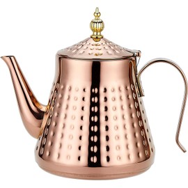 SANQIAHOME 1.2L(40oz) Stainless Steel Hammer Patterned Teapot with Removeable Infuser,Loose Leaf Cover,Copper