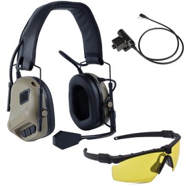 Hdlsina Tactical Headset,Sound Pickup Noise Reduction & U94 PTT 2 Pin Noise Cancellation Function Comes with Tactical Goggles (Tan)