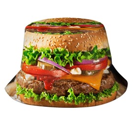 Funny Hamburger Bucket Hat Packable Outdoor Sun Hat Wide Brim Beach Fisherman Cap for Unisex Men Women