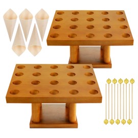 KQSNBG 2 Pack Cone Holder Stand with 40 Holes Capacity Charcuterie Cone Holder, Ice Cream Cone Holder for Birthday Party Restaurant - with Gift 200 Pack Wood Cones Pearl Skewers