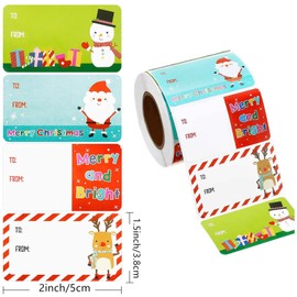 Christmas Gift Tags Stickers,500Pcs Self-Adhesive to and from Christmas Labels Stickers Santa Snowman Xmas Tree Reindeer Name Tags Stickers Holiday Present Wrapping Boxes Envelope Seal Cards Package