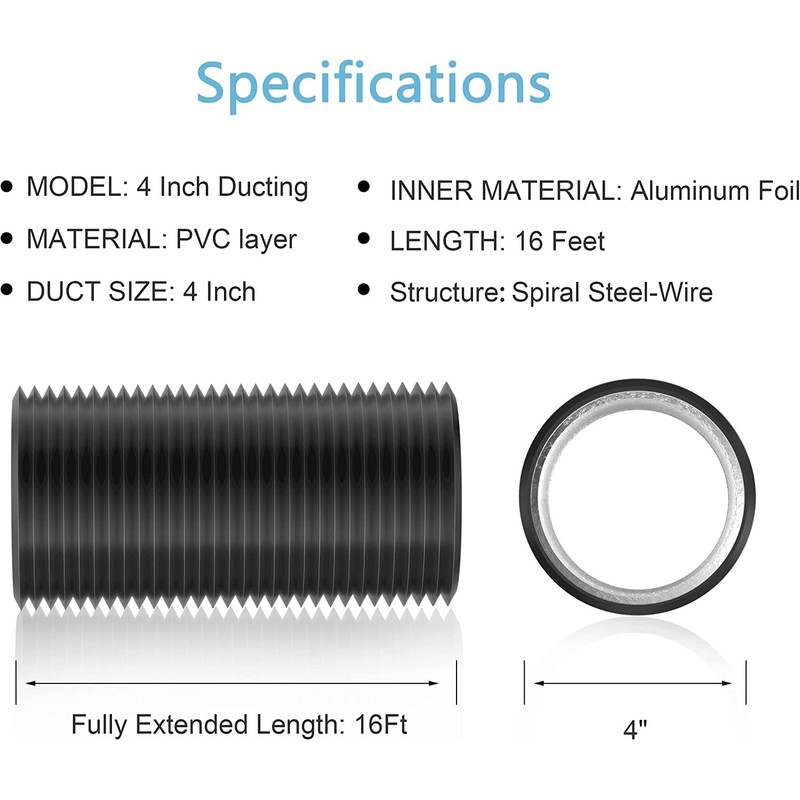 4inch Aluminium PVC Ventilation Air Ducting Flexible Hose 100mm with