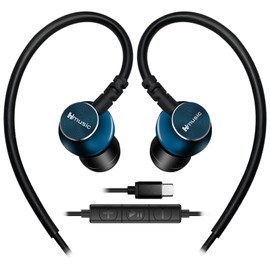 Hmusic Sports Earbuds Wired with Microphone, USB Type C Metal Shell Earplugs in-ear Headphones with Over Ear Hook Earphones for Sports, Running, Workout, Exercising, Gym (Green)