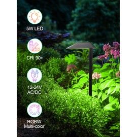 DOREIO 5W RGBW Low Voltage Landscape Lights LED Pathway Lights with Connectors,IP66 Waterproof Color Changing Landscape Lighting 12-24V Landscape Path Light for Walkway Garden Yard Lawn (8Pack)