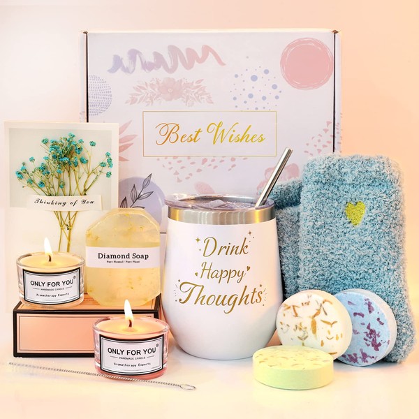 Looca Birthday Gifts for Women Self Care, Relaxing Care Package Who Have Everything, Thinking of You Box Women, Get Well Gift Basket Comfort Spa Set Mom Friend Female, White
