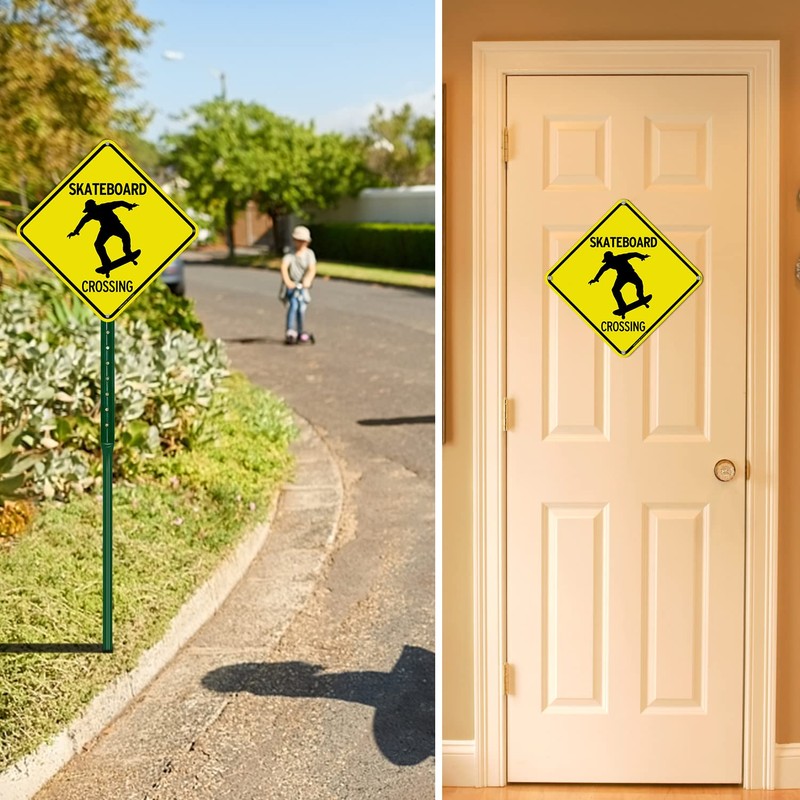 Faittoo Skateboard Crossing Sign, 2-Pack 10 x 10 Inch Reflective