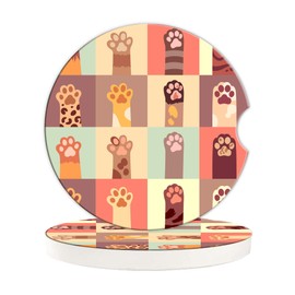 BAMOWEY Cat Paws Car Cup Holder Coasters，2 Pack Universal Car Ceramic Coaster, Cork Base with A Finger Notch for Most Car Interior