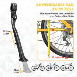 UETSNOR Bicycle Stand 24-29 Inches, Universal Height Adjustable Bicycle Stand Pro+, Stable Non-Slip Side Stand, Maximum Load 42 kg, Bicycle Stand for Mountain Bike, E-Bike, City Bike, Road Bike