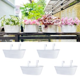 LaLaGreen Planter Boxes for Outdoor (4 Pack, 17 Inch) White Metal Deck Railing Hanging Flower Pots, Large Window Box Plant Holder Hooks Fence Rail Buckets Herb Boho Style Wall Mount Porch Garden Decor