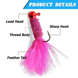 Crappie Jig Heads Fishing Crappie Lures Kit 15/25pcs Marabou Feather Fishing Jig Head Hooks Hair Jig Fishing Lures for Walleye Sunfish Panfish Trout Perch Fishing 1/8 1/16 1/32oz