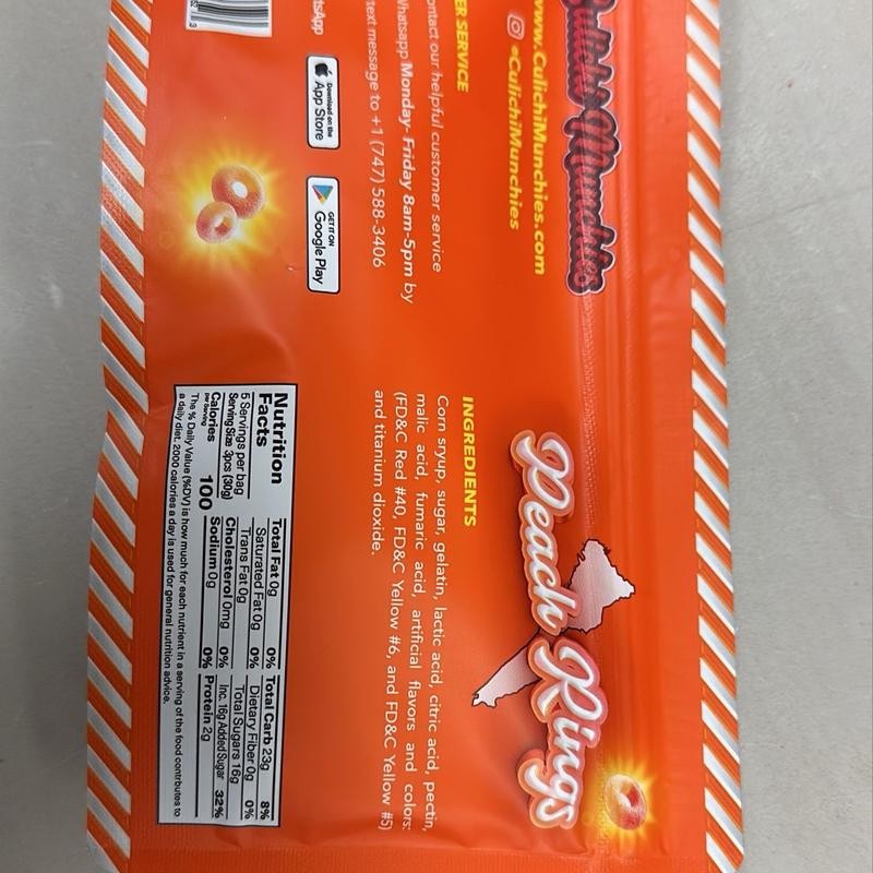 Peach flavored rings in chamoy - Specification: Peach