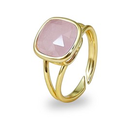 Rose Quartz Ring, Natural Square Faceted Pink Crystal Rings for Women, Adjustable Pink and Gold Ring for Rose Quartz Jewelry