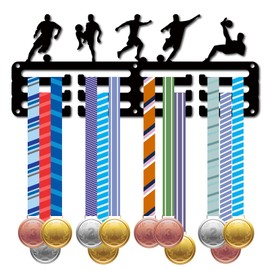 CREATCABIN Football Medal Hanger Display Soccer Medal Holder Rack Sports Metal Hanging Awards Iron Small Mount Decor Awards for Wall Home Badge Race Gymnastics Swimming Medalist Black 11.4x5.1 Inch