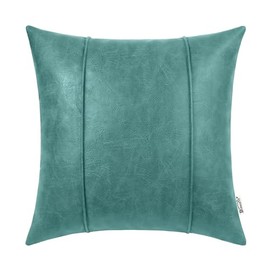 BRAWARM Fundas de Almohada Decorativa de Cuero Verde Azulado de 18 x 18 Pulgadas - Funda de Almohada de Cuero Sintético con Ribete, Almohada Decorativa de Cuero Cosida a Mano para Sofá, Cama, Sala de
