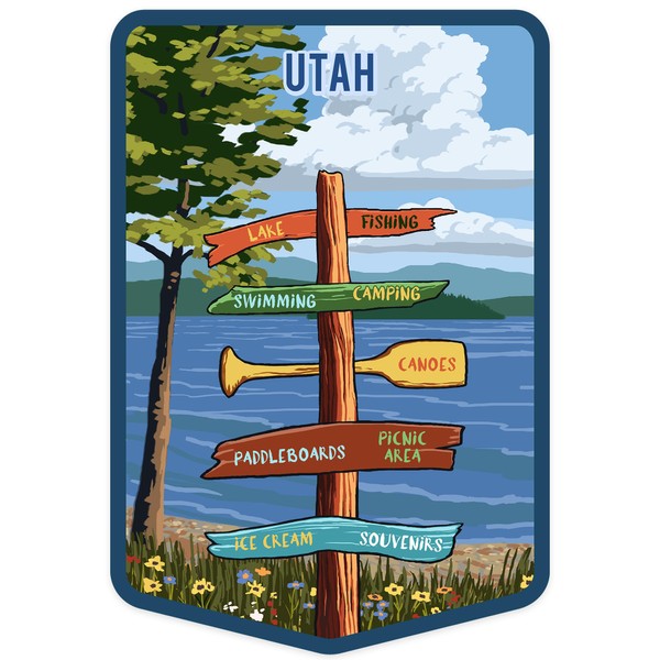 Die Cut Sticker Utah, Signpost, Lake and Flowers Vinyl Sticker