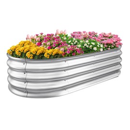 Sponvatt Raised Garden Bed, 6x3x1 Ft Galvanized Metal Planter Box, Large Oval Outdoor Garden Bed Kit for Vegetables, Herbs, and Flowers, Silver