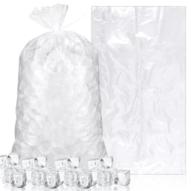 Hushee 200 Pcs 8lb Ice Bags with Strap Ties, 11 x 20 Inch 3 Mil Heavy Duty Plastic Ice Cube Bags, Food Grade Leak Proof Commercial Grade Bucket Liners for Freezer, Coolers, Camping, Food Storage