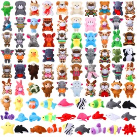 Zhanmai 100 Pcs Mini Plush Stuffed Animal Bulk Small Animal Toys Keychain Party Favors Easter Egg Stuff for Kids Birthday Valentine Carnival Classroom Prizes Gift Goodie Bag Filler(Ocean Style)