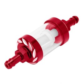 Motorcycle Fuel Filter, 1/4 Inline Fuel Filter, 1.1" x 3.62" Alloy Tempered Glass Washable Fuel Filter for Cars, Motorcycles,Dirt Bike(Red)