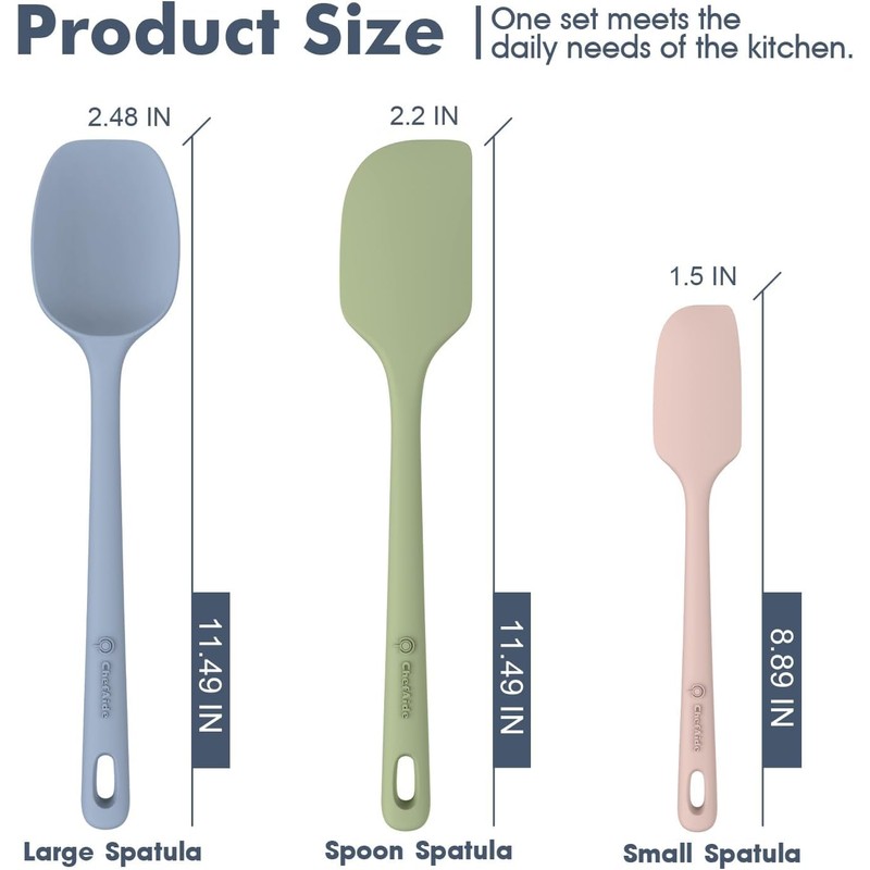 ChefAide 3 Pieces Silicone Spatula Set, Food Grade Rubber Spatula,