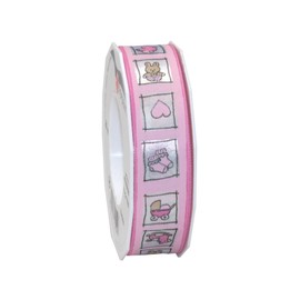 C.E. Pattberg Präsent - Natale Printed Satin Ribbon Pink 25 mm width, 20 m length