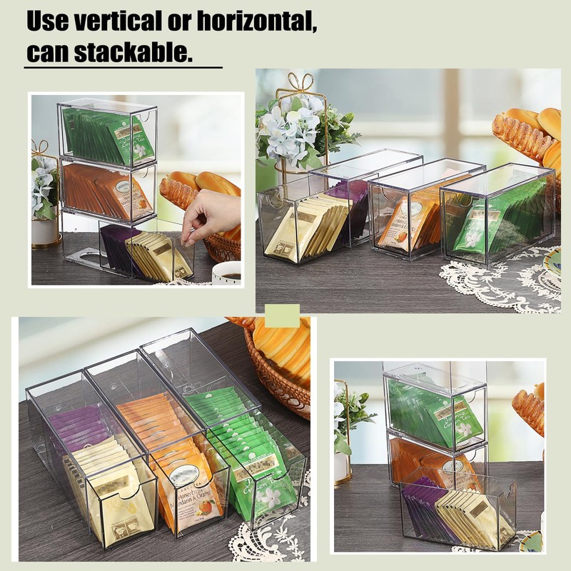 SUMNACON 3 Pack Acrylic Tea Bag Drawer Organizer, Clear Stackable