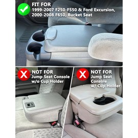 KBH Center Console Armrest Cover for 1999-2007 F250 F350 F450 F550 Super Duty & Ford Excursion, 2000-2008 F650 Accessories, Arm Rest Covering, Anti-Scratch, Black (Fits Bucket Seat Console Only)