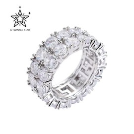 2 Row VVS Synthetic Moissanite Tennis Rings For Women Men Shining Engagement Wedding Hip Hop Fine Jewelry 925 Sterling Silver Ring:_Silver_10inch