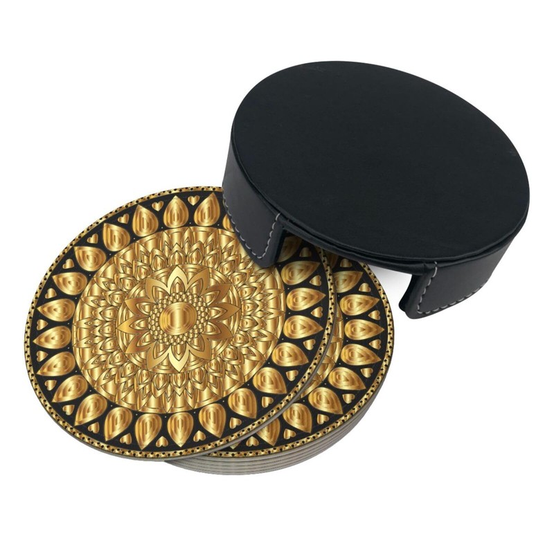 BOXIMIAO Drink Coasters with Holder Stand Set of 6, Mandala