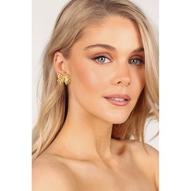 Shiny Gold Bow Earring for Women Golden Ribbon Bow Knot Statement Earrings Simple Bow Drop Dangle Earrings Christmas Earrings