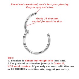 FANSING 16G 9mm Titanium Nose Rings 16 Gauge Nose Ring Hoop Silver Septum Hoop Nose Hoop 16g Cartilage Hoop 9mm Septum Nose Ring Lip Rings Helix Rook Nose Piercing Septum Jewelry Men