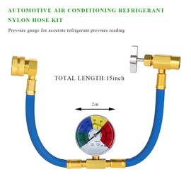 KVAEY R134A Refrigerant Charge Hose Kit, 1/2" AC Refrigerant Recharge Kit with Pressure Gauge, Automotive Charging Hose for Air Conditioning Refrigerant, Universal Car Accessories (15.4")