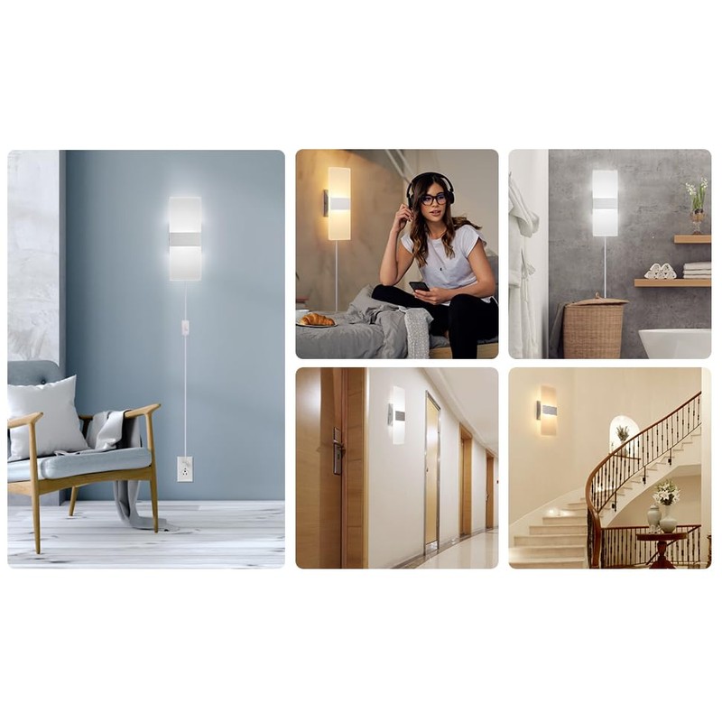 GOODATE Plug in Wall Sconces with Stepless Adjustable 3000K-6500K Colors