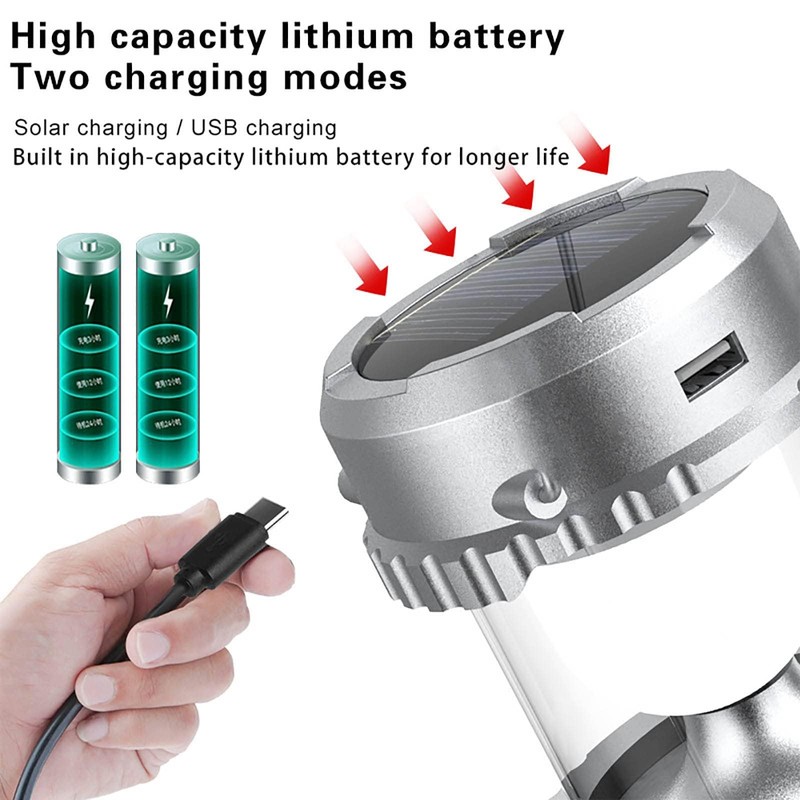 Camping Lantern with Fan, Flashlight Lantern Collapsible-USB Rechargeable, Solar &