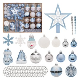 SY Super Bang Christmas Ornaments Set, 90PCS Shatterproof Christmas Hanging Ornaments for Xmas Tree Decorations, for Indoor Holiday Party Thankgivings Christmas Decor - Baby Blue.