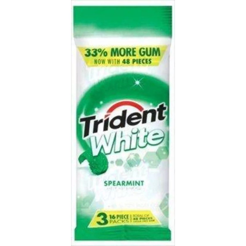 Trident White Spearmint Sugar Free Gum 3 pack Whitens Teeth