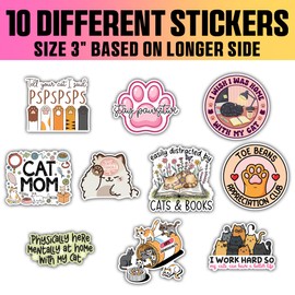 VOTANTA (10 Pcs, 3 inch) - Cute Cat Lover Stickers Pack, Easily Distracted by Cat Sticker, Stay Pawsitive Decal, Motivational Quote Owners Pet Lover Gifts Decoration for Laptops, Phones, Water Bottles