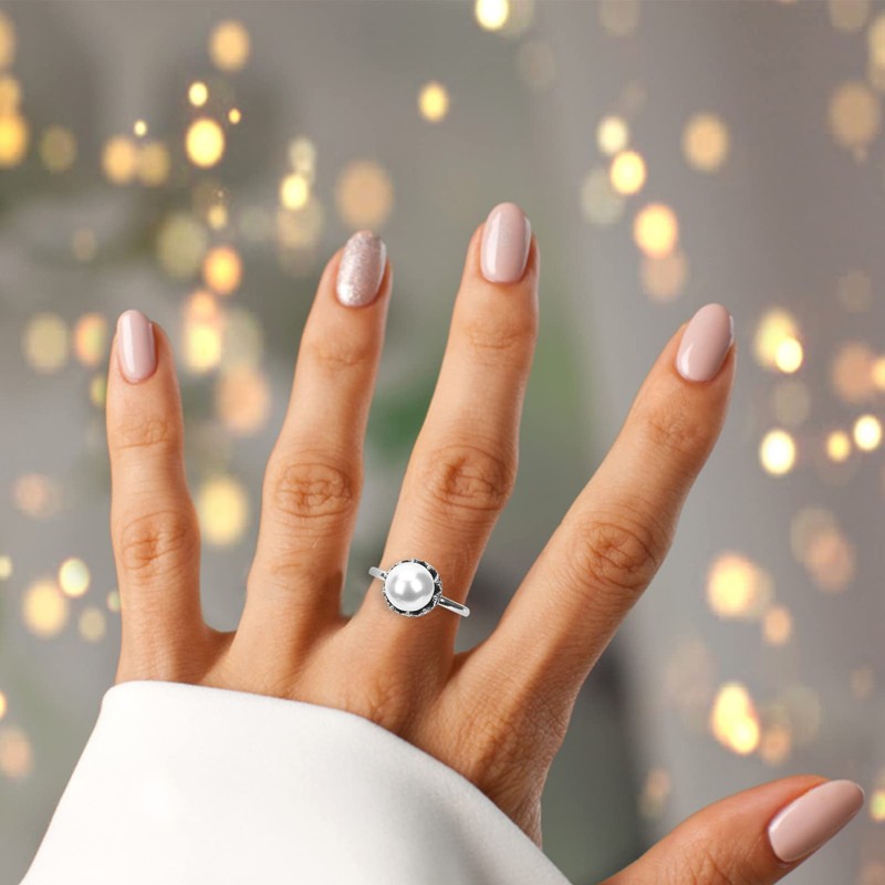 Healeved Pearl Ring for Women Elegant Cocktail Ring with Unique