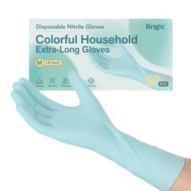 Brigic 12-Inch Extended Disposable Nitrile Gloves | Latex-Free & Powder-Free | Full Palm Textured Grip | Multipurpose for Home, Kitchen, Beauty & Garden Mint Green, Small (Pack of 50)