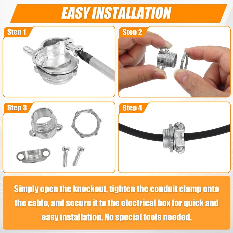 20 Pack 1/2" 3/4" 1" Cable Connectors for Romex, Zinc