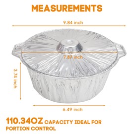 SafBbcue Disposable Aluminum Pots with Lids-2.85Quart (3 Liter) 5pcs Set，Disposable Heat Locking Cooking Containers - Freezer Air Fryer and Oven Safe - Recyclable Pot for Camping Vacation Trips,Silver