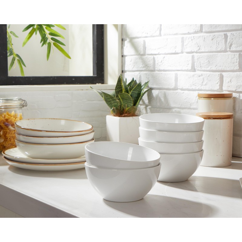 ONEMORE White Ceramic Bowls Set of 6, 24 oz Soup