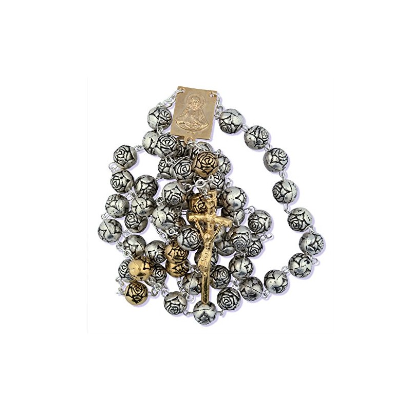 Sorrowful Mother Rosary with Rosette Beads and Gold-Tone Accents