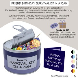 Friend Birthday Survival Kit in a Can – Funny Novelty Gift for Best Friend – Unique Birthday Present for Him or Her – Quirky Keepsake Gift Box Packed with Fun (Purple/Lilac)